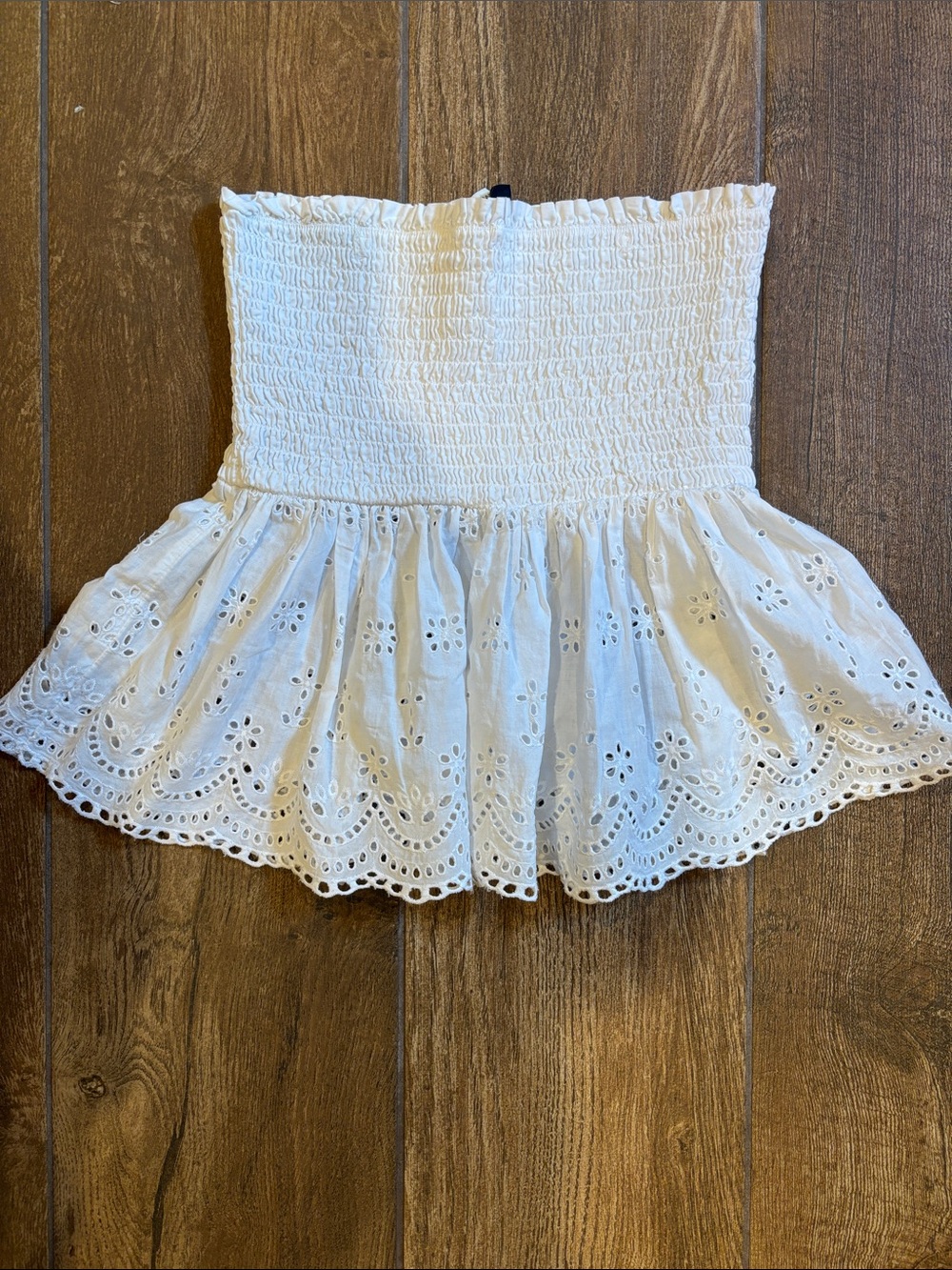 American Eagle Outfitters White Eyelet Smocked Mini Top